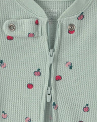 Baby Girl 1-Piece Apple Thermal Waffle Knit Footed Pyjama - Green