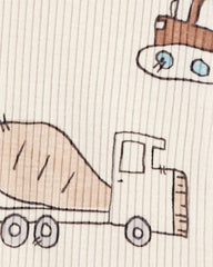 Baby Boy Construction 2-Way Zip Ribbed Sleep & Play Pajamas - Cream