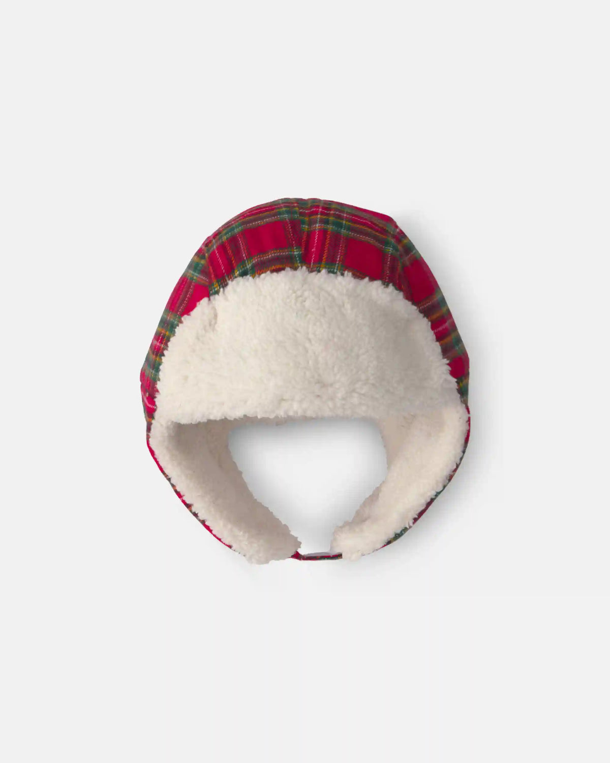 Toddler Boy Christmas Plaid Teddy Fleece Hat - Red
