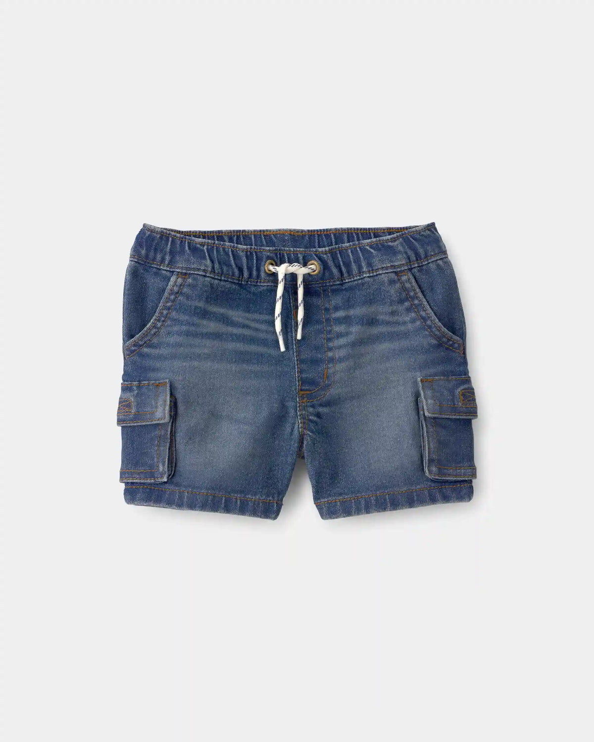 Baby Boy Denim Drawstring Cargo Shorts - Dark Wash