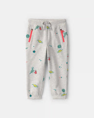 Toddler Boy Space Dino French Terry Joggers - Grey
