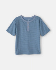 Boys Stripe Henley Tee - Blue