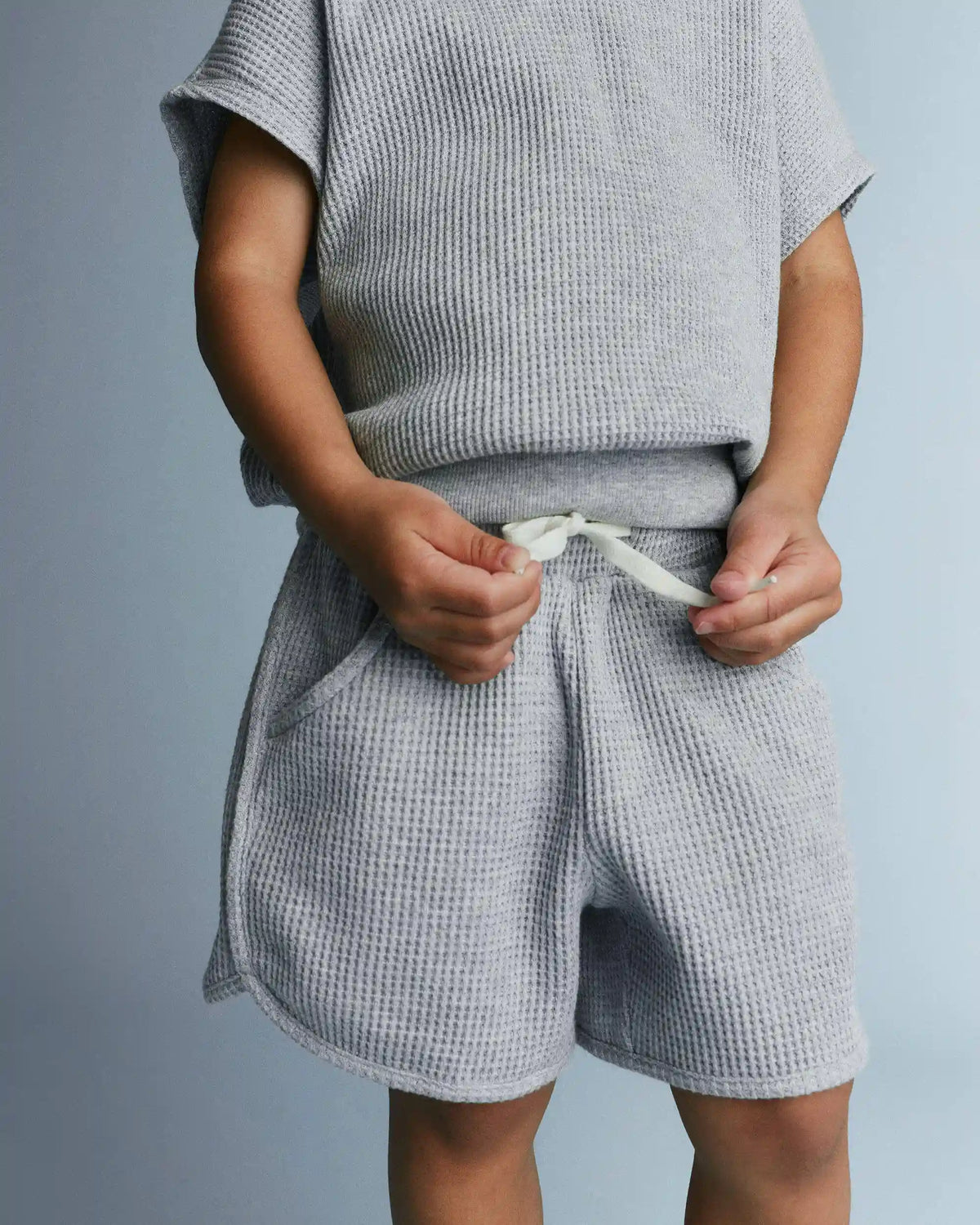 Toddler Waffle Knit Dolphin-Hem Short - Heather Grey