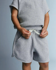 Toddler Waffle Knit Dolphin-Hem Short - Heather Grey
