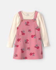 Baby Girl Floral French Terry Long-Sleeve Dress Set - Pink/Cream