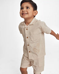 Toddler Boy Toucan Embroidered Short-Sleeve Button-Down Shirt - Khaki