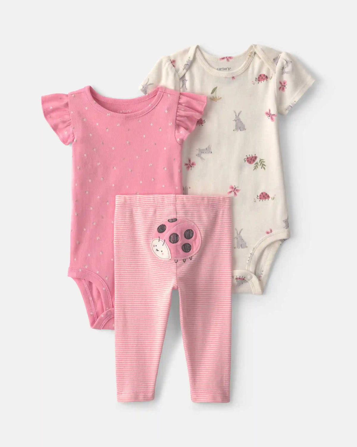 Baby Girl 3-Piece Ladybug Bodysuits & Pant Set - Pink/Cream