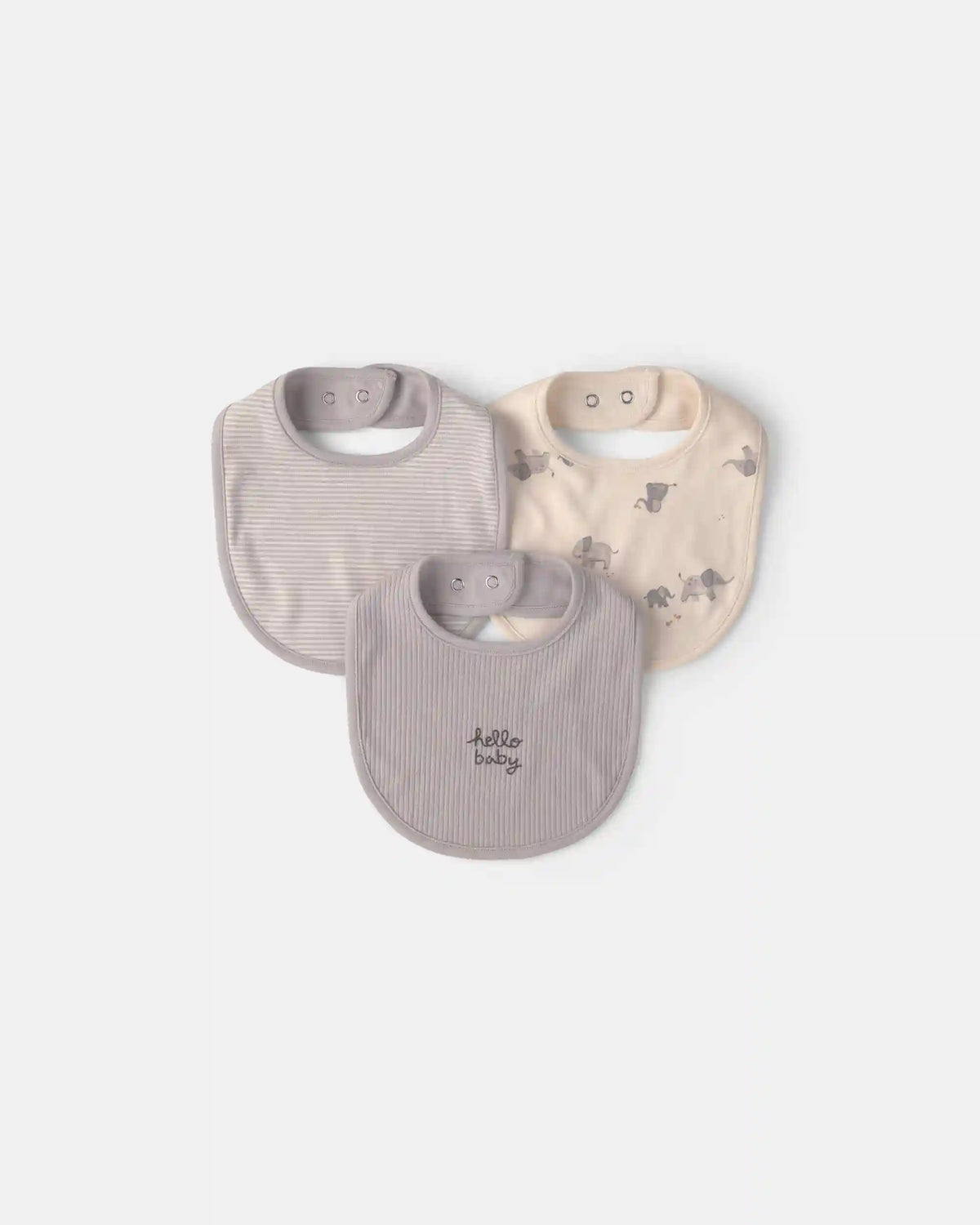 Baby 3-Pack 'Hello Baby' Bibs - Grey/Ivory