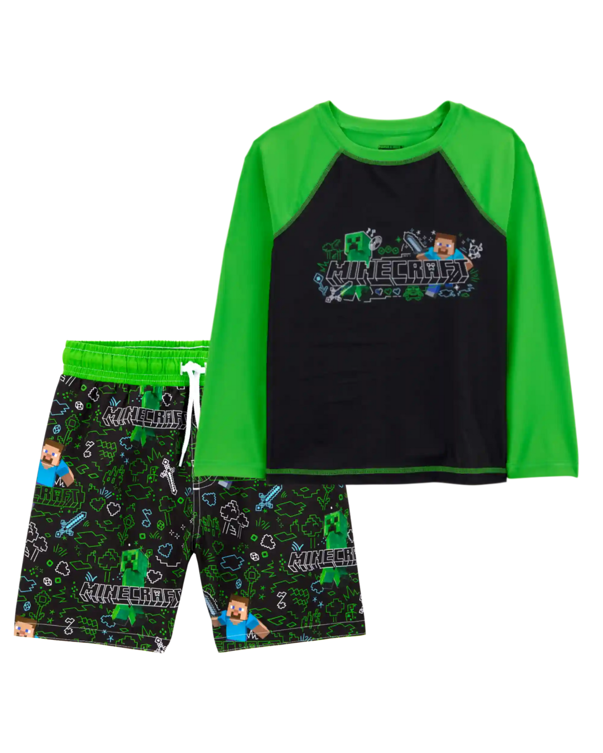 Kid 2-Piece Minecraft™ Rashguard & Swim Trunk Set