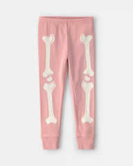 Baby Girl 2-Piece Halloween Glow in the Dark Skeleton 100% Cotton Snug Fit Pajama Set - Pink