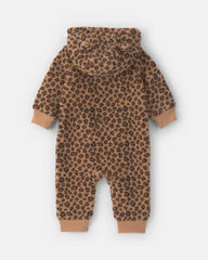 Baby Girl Leopard Teddy Fleece Long-Sleeve Jumpsuit - Brown