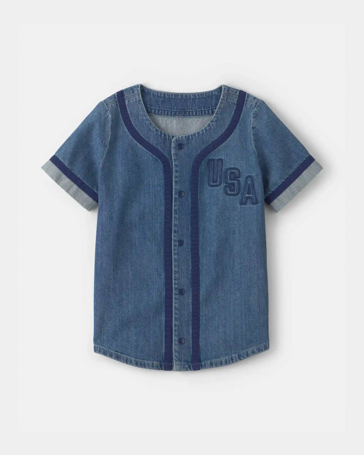 Boys 'USA' Denim Short-Sleeve Button-Down Shirt - Medium Wash