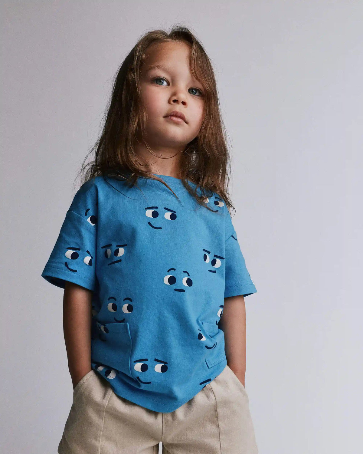 Toddler Otter Pocket Tee in Face Print - Blue