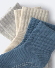 Toddler 3-Pack No-Slip Ankle Socks - Blue/Grey/Cream