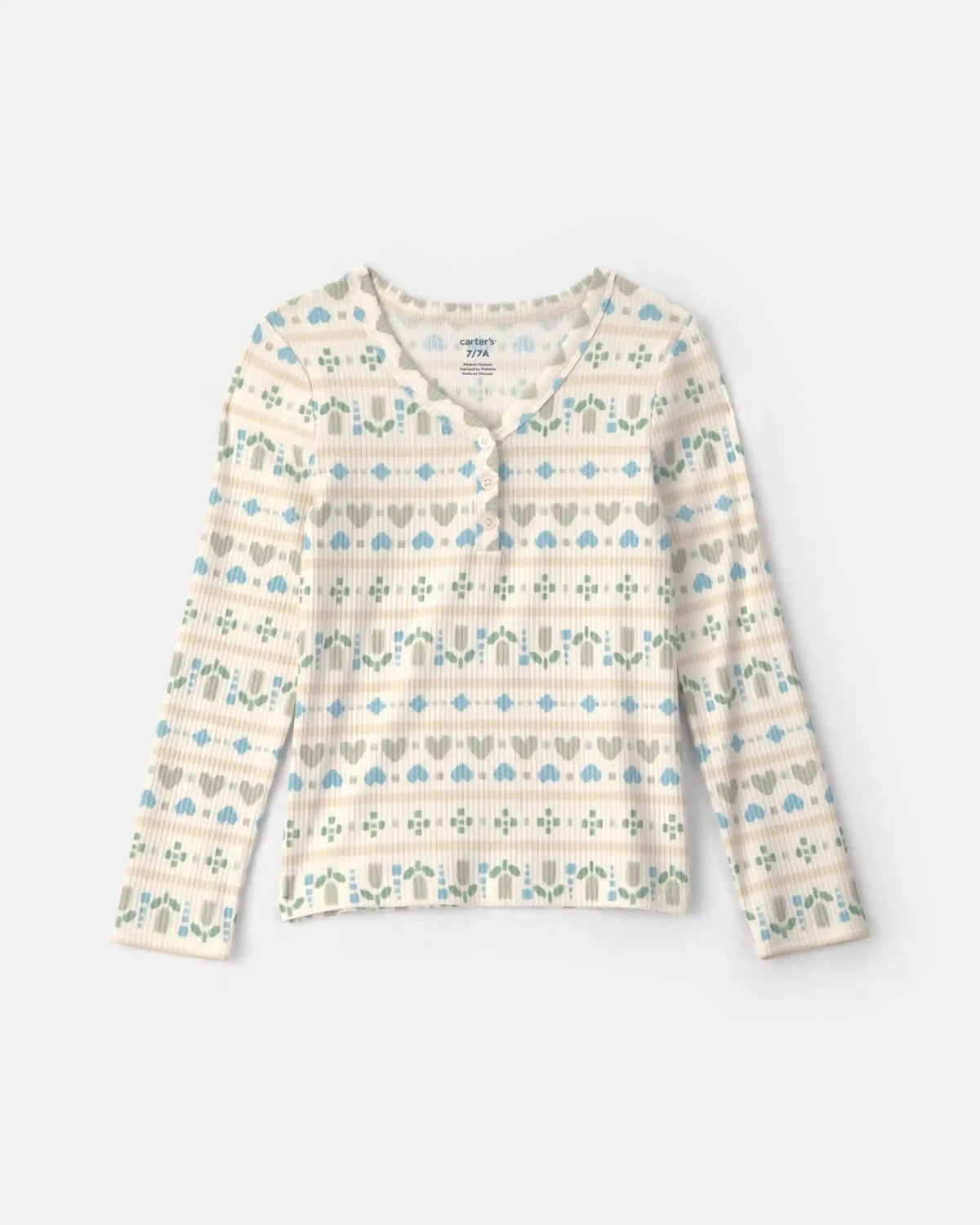 Girls Heart Heart Long-Sleeve Top - Blue/Green