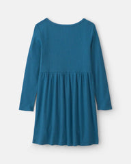 Girls Rib Long-Sleeve Dress - Blue