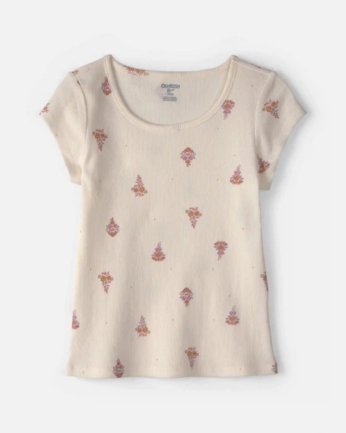 Girls Floral Ribbed Top - Cream