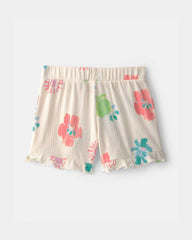 Toddler Girl Ruffle-Trim Summer Floral Shorts - Cream