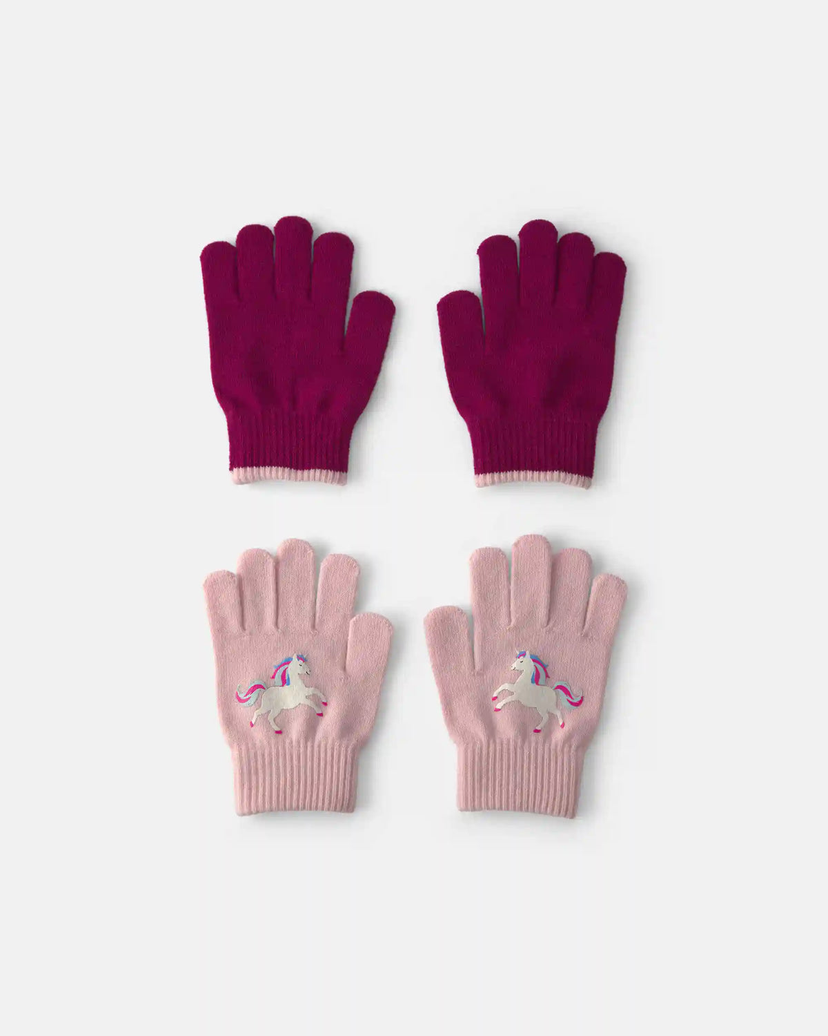 Girls 2-Pack Unicorn Winter Gloves - Pink/Burgundy