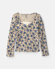 Girls Floral Long-Sleeve Top - Blue/Cream