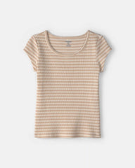 Girls Stripe Ribbed Top - Brown/Ivory