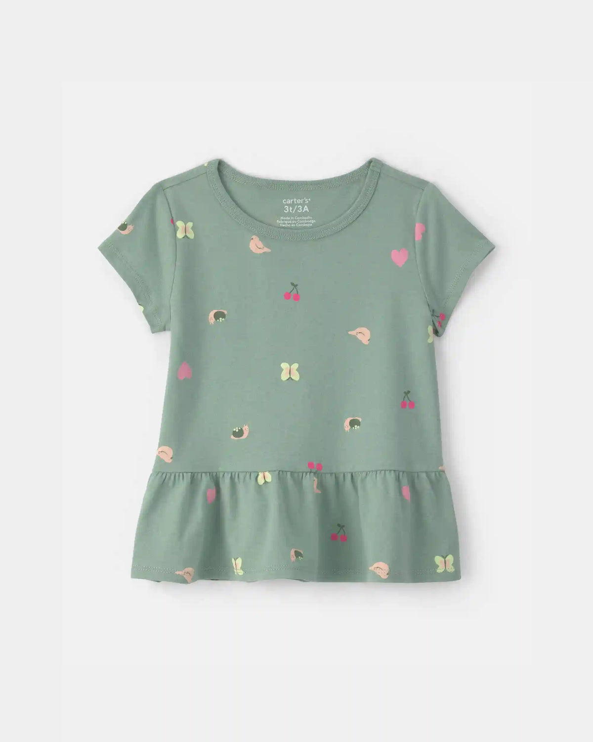 Toddler Girl Butterfly Relaxed Peplum Top - Green
