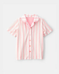 Girls Striped Loose Fit 2-Piece Pajama Set - Pink/Ivory