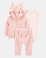 Baby 3-Piece Bunny Little Cardigan Set - Pink