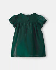 Baby Girl Poplin Short-Sleeve Dress - Green