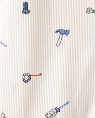 Baby Boy Construction Print Cotton Long-Sleeve Snug Fit Sleep & Play Pajamas - White