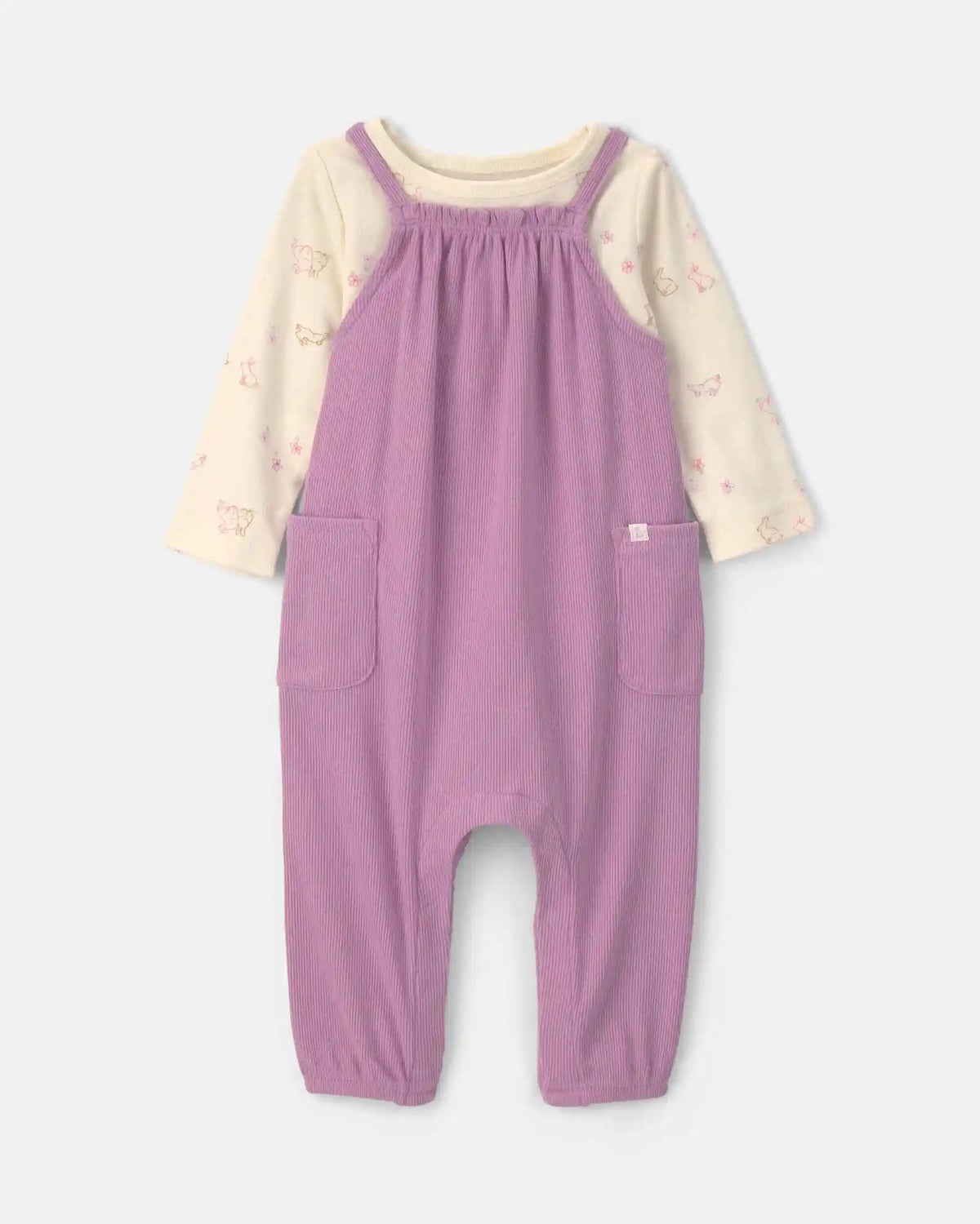 Baby Girl 2-Piece Long-Sleeve Overall Set - Purple
