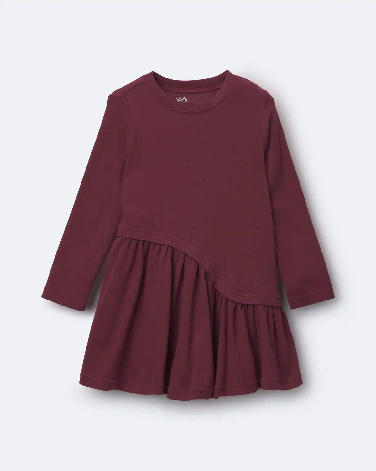 Toddler Girl Ribbed Long-Sleeve Asymmetrical Dress - Burgundy