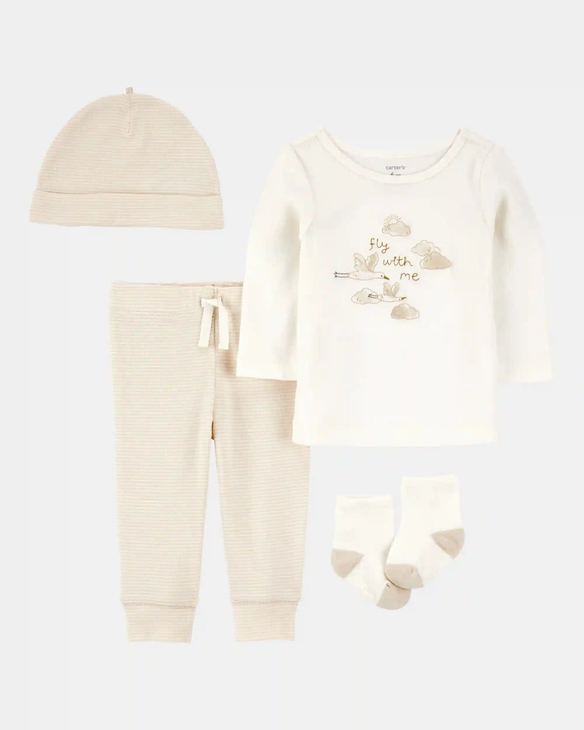 Baby 4-Piece Cloud Print Outfit Set - White/Tan