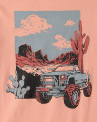 Kids Mountain Truck Graphic Tee - Coral
