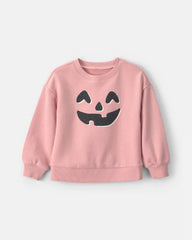Toddler Girl Pumpkin Halloween French Terry Pullover Sweatshirt - Pink