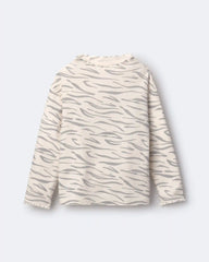 Toddler Girl Mock Neck Ruffle Long-Sleeve Top in Tiger Print - Cream