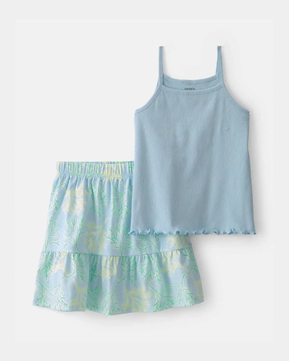 Girls 2-Piece Tropical Floral Tank Top & Skirt Set - Blue