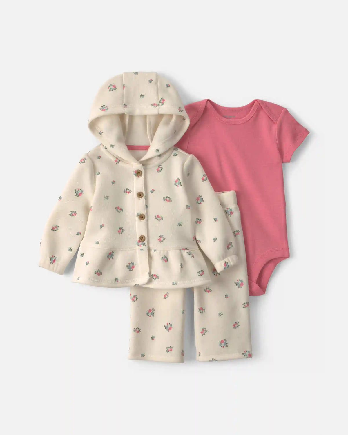 Baby Girl 3-Piece Floral Fleece Layering Set - Cream/Coral