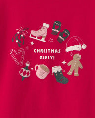Girls 'Christmas Girly!' Long-Sleeve Graphic Tee - Red