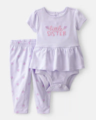 Baby Girl 2-Piece 'Little Sister' Bodysuit & Pant Set - Purple
