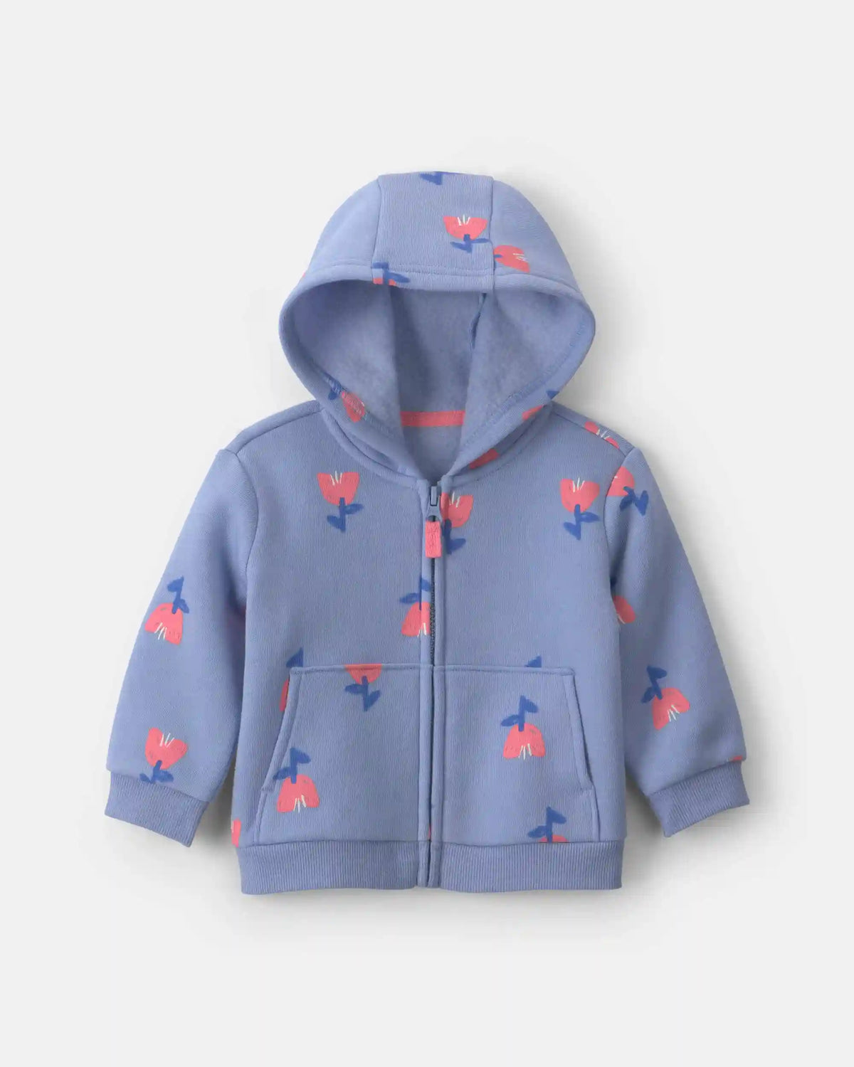 Baby Girl Floral Fleece Zip-Up Hoodie - Blue