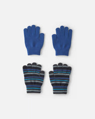 Boys 2-Pack Striped Winter Gloves - Blue