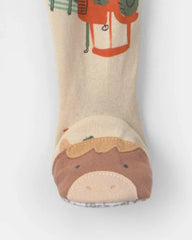 Toddler Boy 1-Piece Farm 100% Cotton Snug Fit Footed Pajama - Beige