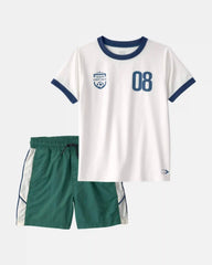 Boys 2-Piece 'Team Captain' Active Graphic Tee & Shorts Set - White/Green