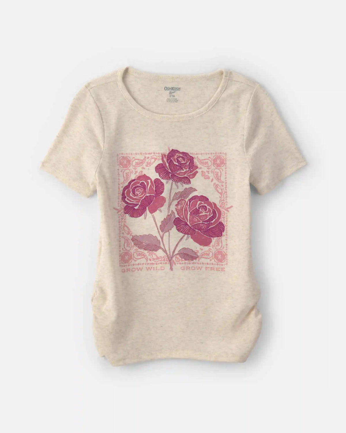 Girls 'Grow Wild Grow Free' Rose Floral Graphic Tee - Cream