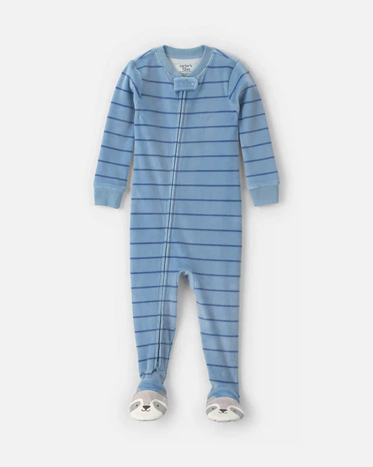 Baby Boy 1-Piece Striped Raccoon 2-Way Zip DreamPlush Snug Fit Footed Pajama - Blue