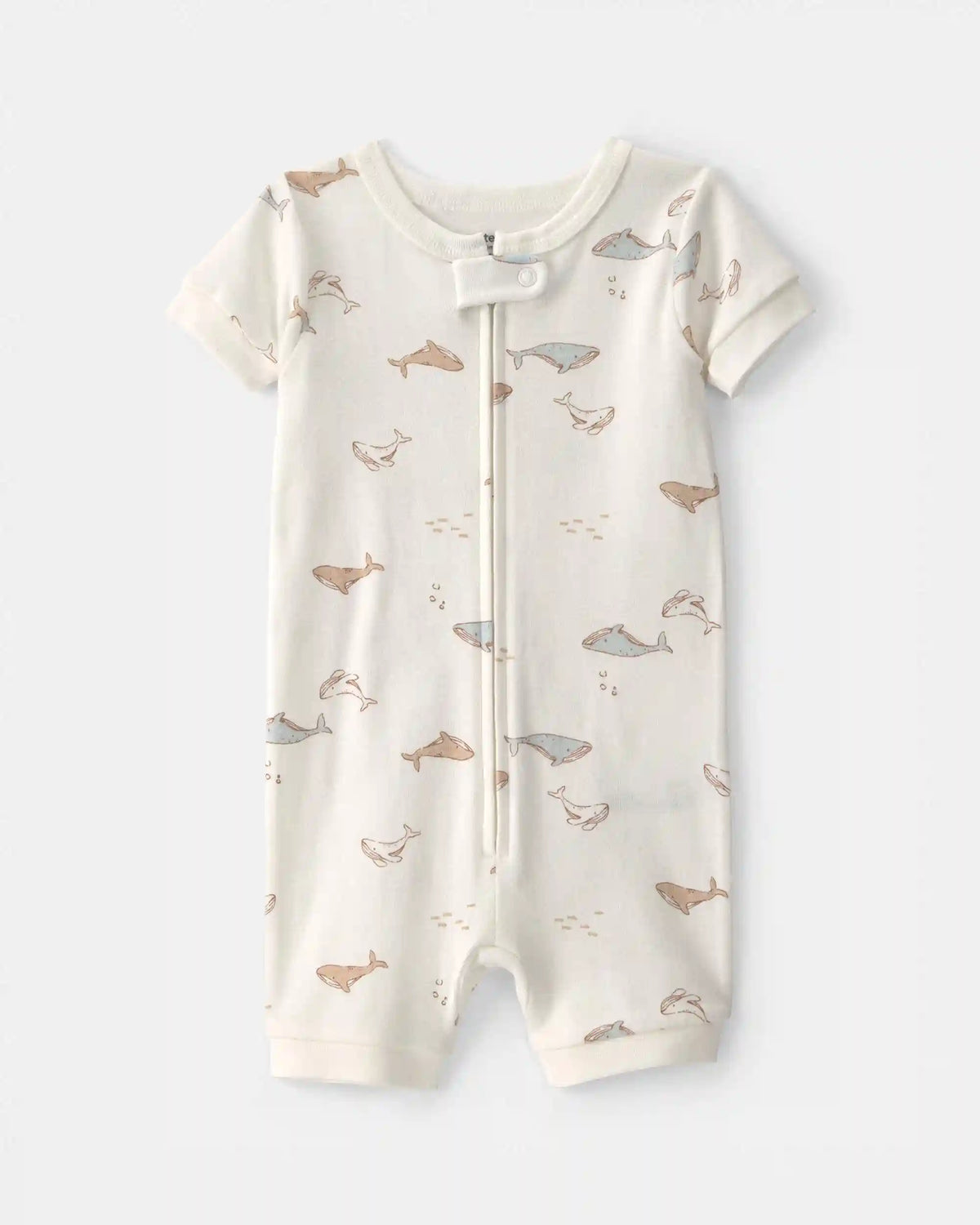 Toddler Whale 100% Cotton 1-Piece Romper Pajama - Ivory