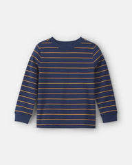 Boys Striped Long-Sleeve T-Shirt - Navy Blue/Red