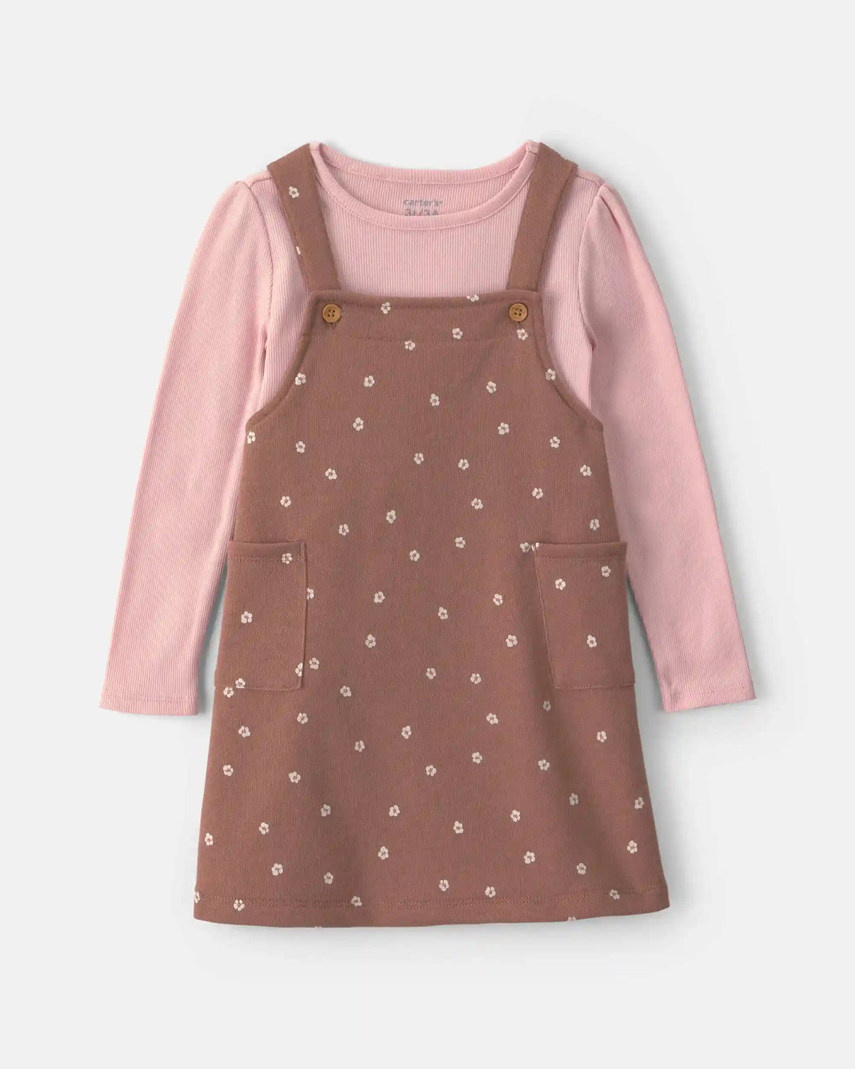 Baby Girl Floral French Terry Long-Sleeve Dress Set - Pink/Brown