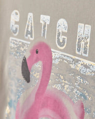 Girls 'Catch Me Poolside' Flamingo Oversized Graphic Tee - Cream